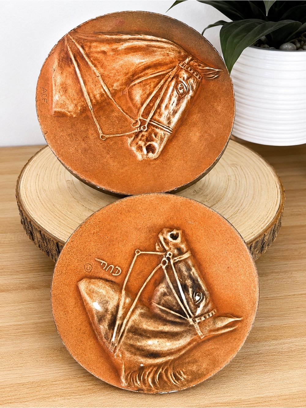 Copper-Tone Ceramic Horse Relief Wall Plaques -